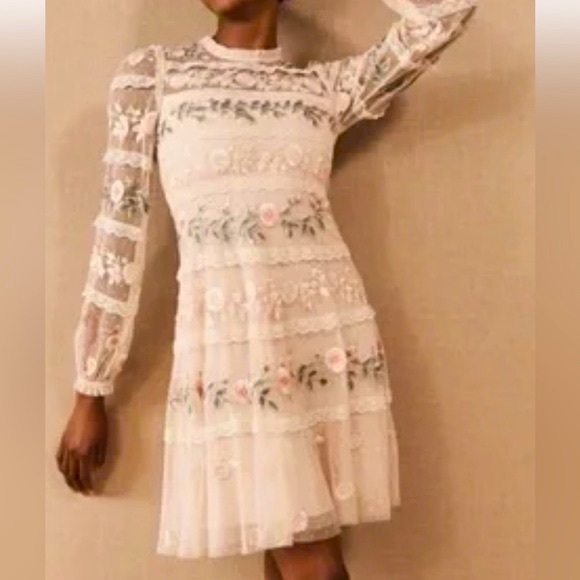 Needle & Thread x BHLDN Precious Rose 2 / XS Pink Embroidered Sequin Lace Formal - Picture 3 of 16